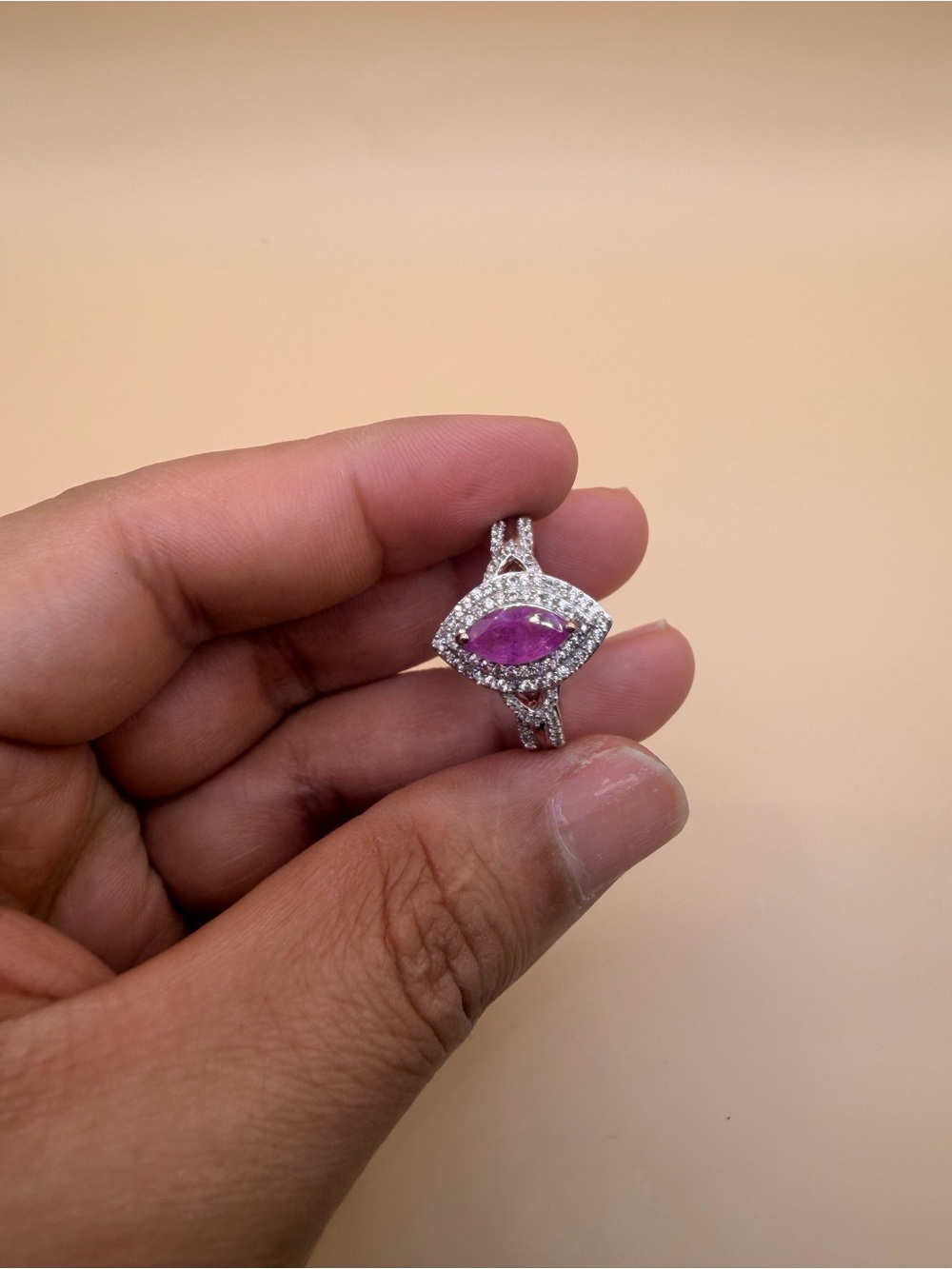 925 Sterling Silver pink Topaz & White Topaz Ring 10.25
